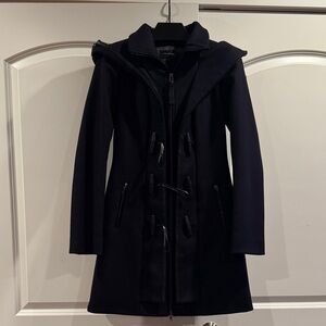 Mackage Steffy Navy Blue Wool Coat with Toggle and Detachable Hood